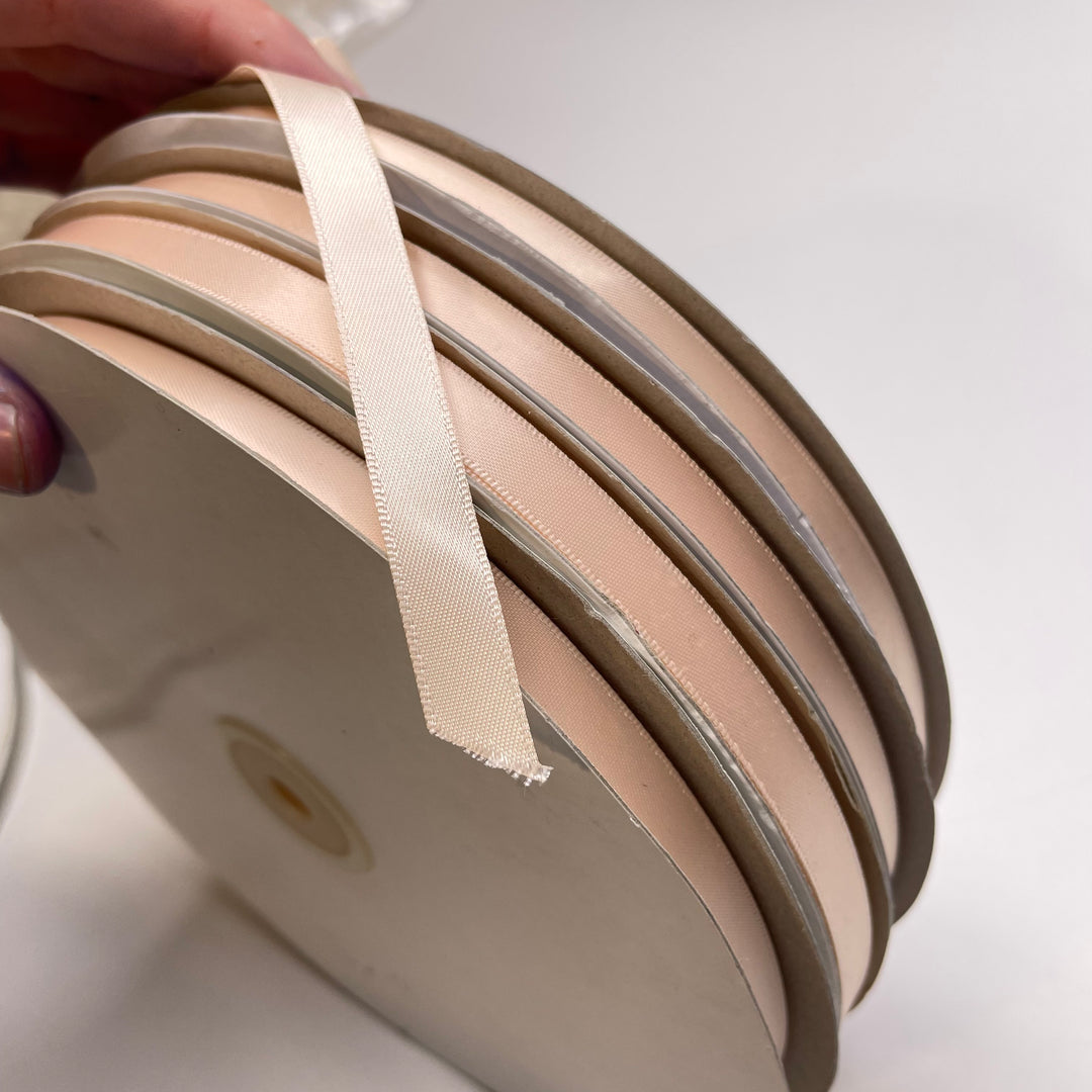⅜" (10mm)  Satin Ribbon Trim - Light Beige - 1M - FABCYCLE Deadstock and Sustainble Fabrics and Sewing Supplies