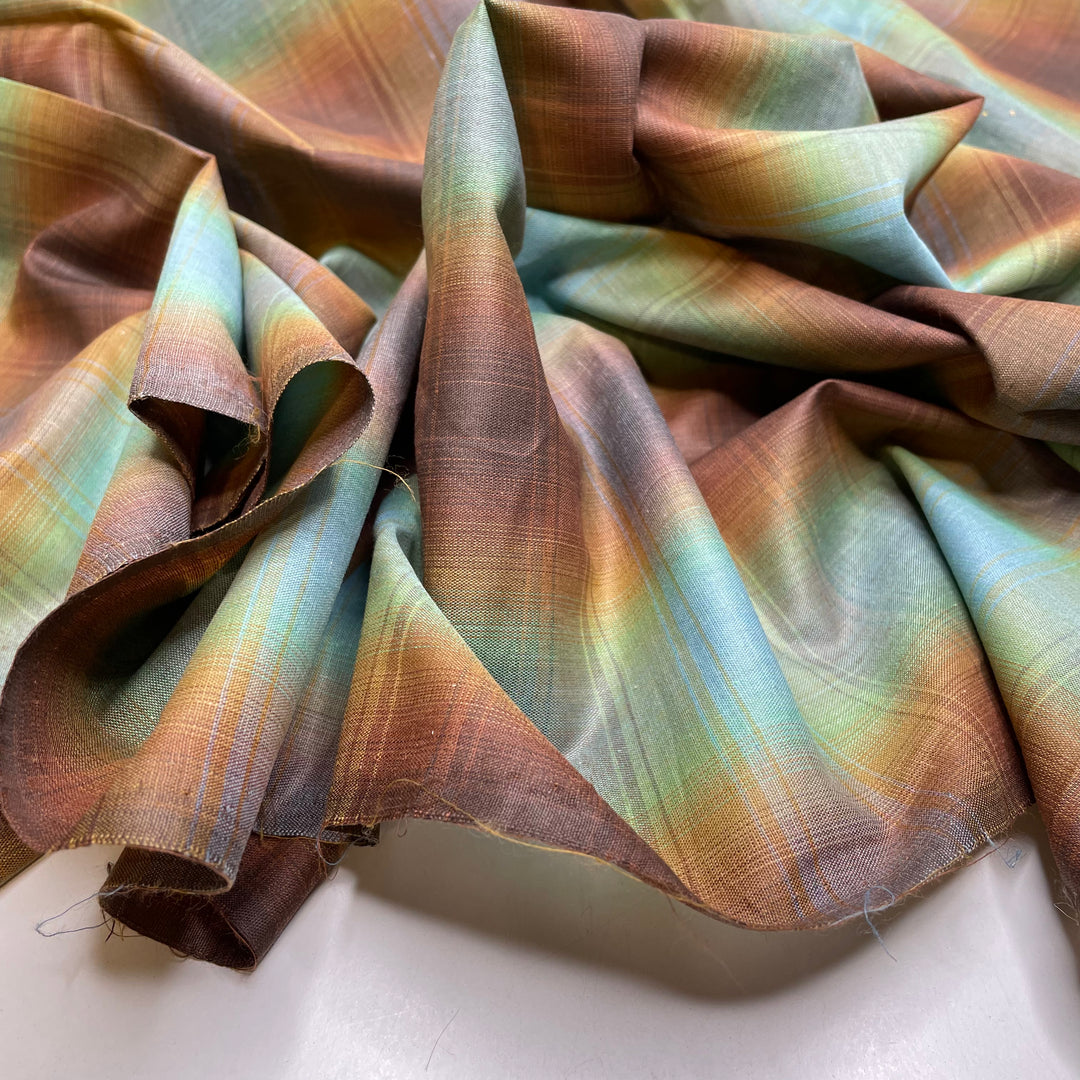 Mending It Not Ending It - Poly/Cotton Woven - Brown/Blue Plaid - 1.8M Bundle - FABCYCLE Deadstock and Sustainble Fabrics and Sewing Supplies