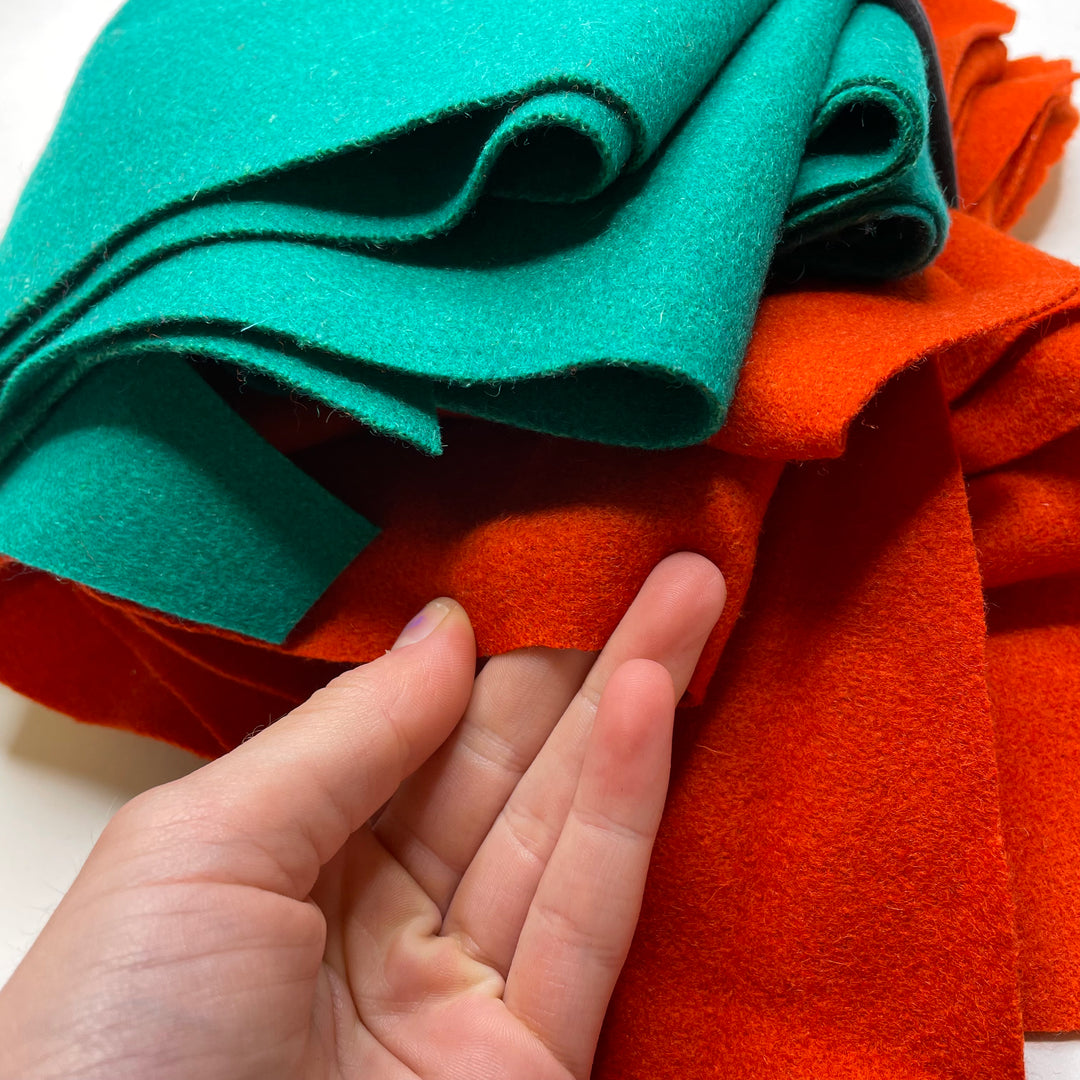 Boiled Wool Woven - Green/Orange - Pack - FABCYCLE Deadstock and Sustainble Fabrics and Sewing Supplies