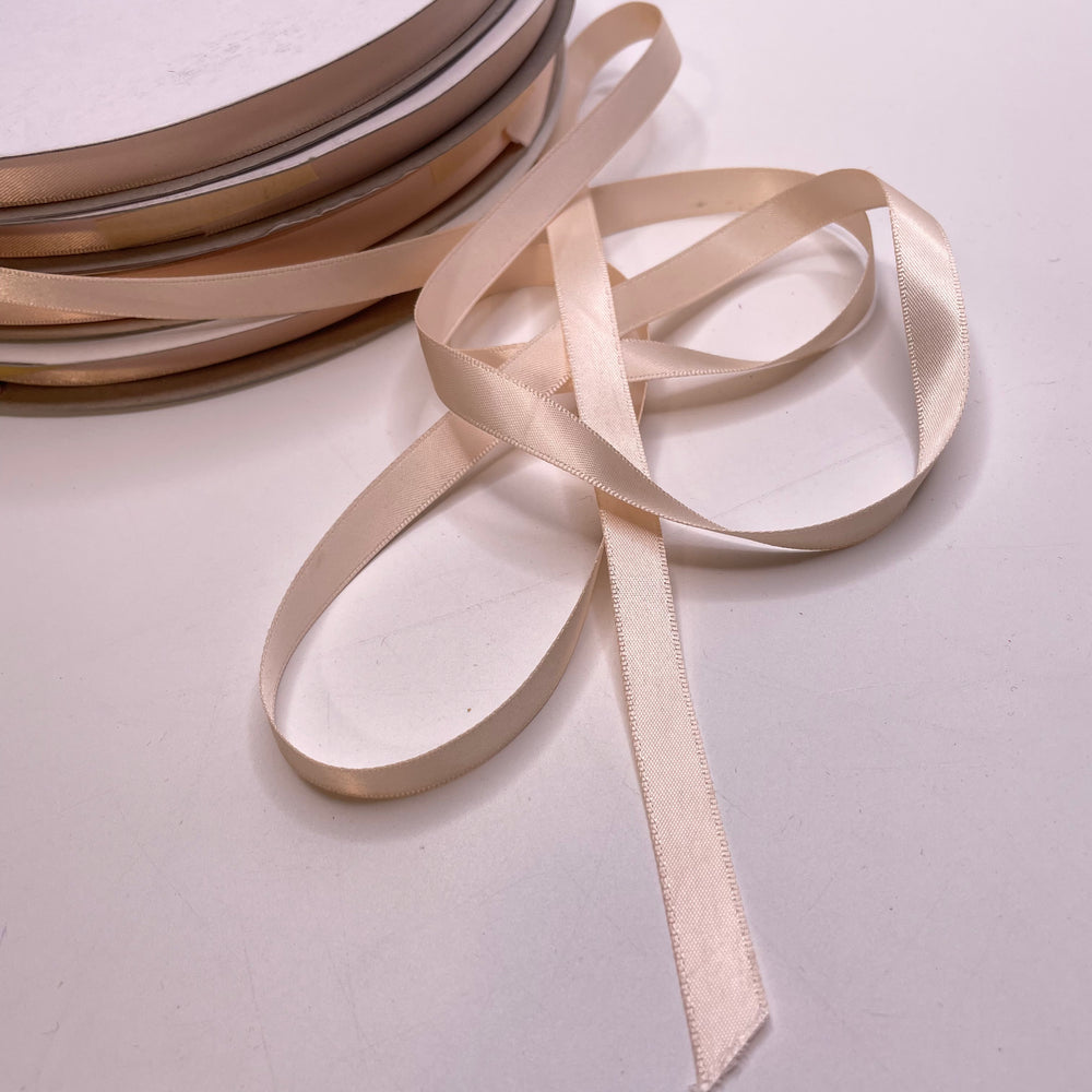 ⅜" (10mm)  Satin Ribbon Trim - Light Beige - 1M - FABCYCLE Deadstock and Sustainble Fabrics and Sewing Supplies