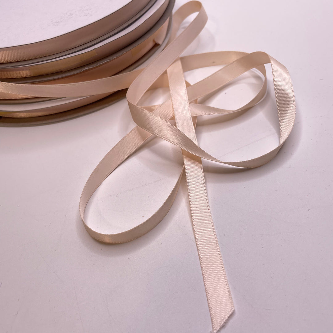 ⅜" (10mm)  Satin Ribbon Trim - Light Beige - 1M - FABCYCLE Deadstock and Sustainble Fabrics and Sewing Supplies