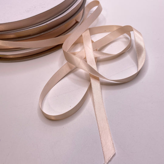 ⅜" (10mm)  Satin Ribbon Trim - Light Beige - 1M - FABCYCLE Deadstock and Sustainble Fabrics and Sewing Supplies