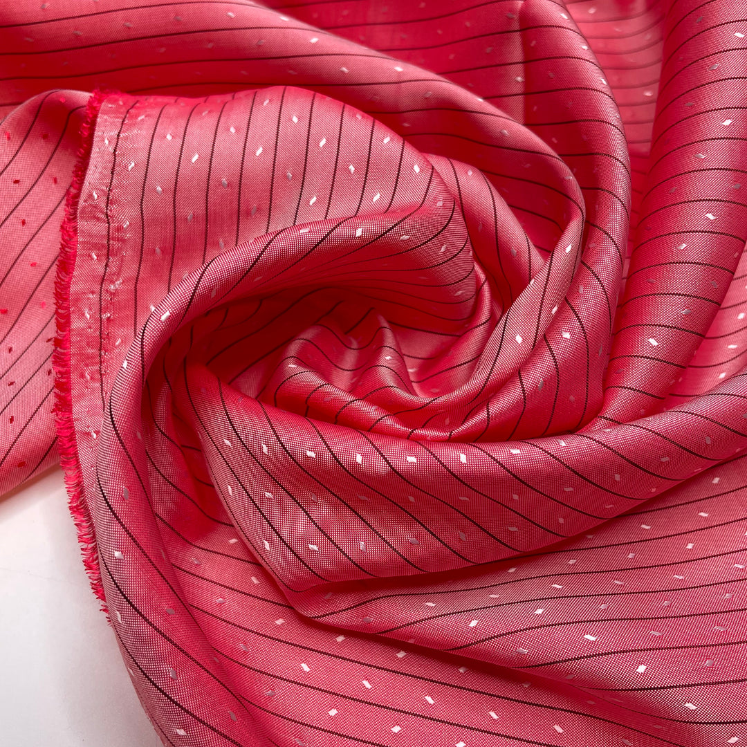 Glittering In The Sunset - Iridescent Satin Poly Woven - Pink/Gold Stripes - 2.95M Bundle - FABCYCLE Deadstock and Sustainble Fabrics and Sewing Supplies