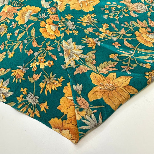 In Loving Memory - Chiffon Silk Woven - Teal Green Orange Floral - 3.65M Bundle - True Deadstock fabric Fabric by private - Sustainable Textile | FABCYCLE