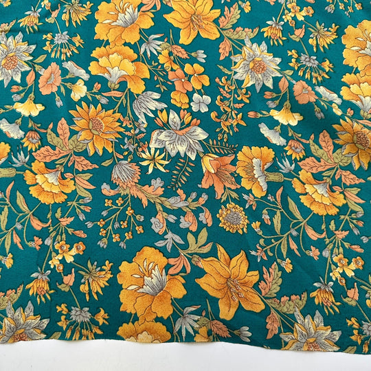 In Loving Memory - Chiffon Silk Woven - Teal Green Orange Floral - 3.65M Bundle - True Deadstock fabric Fabric by private - Sustainable Textile | FABCYCLE