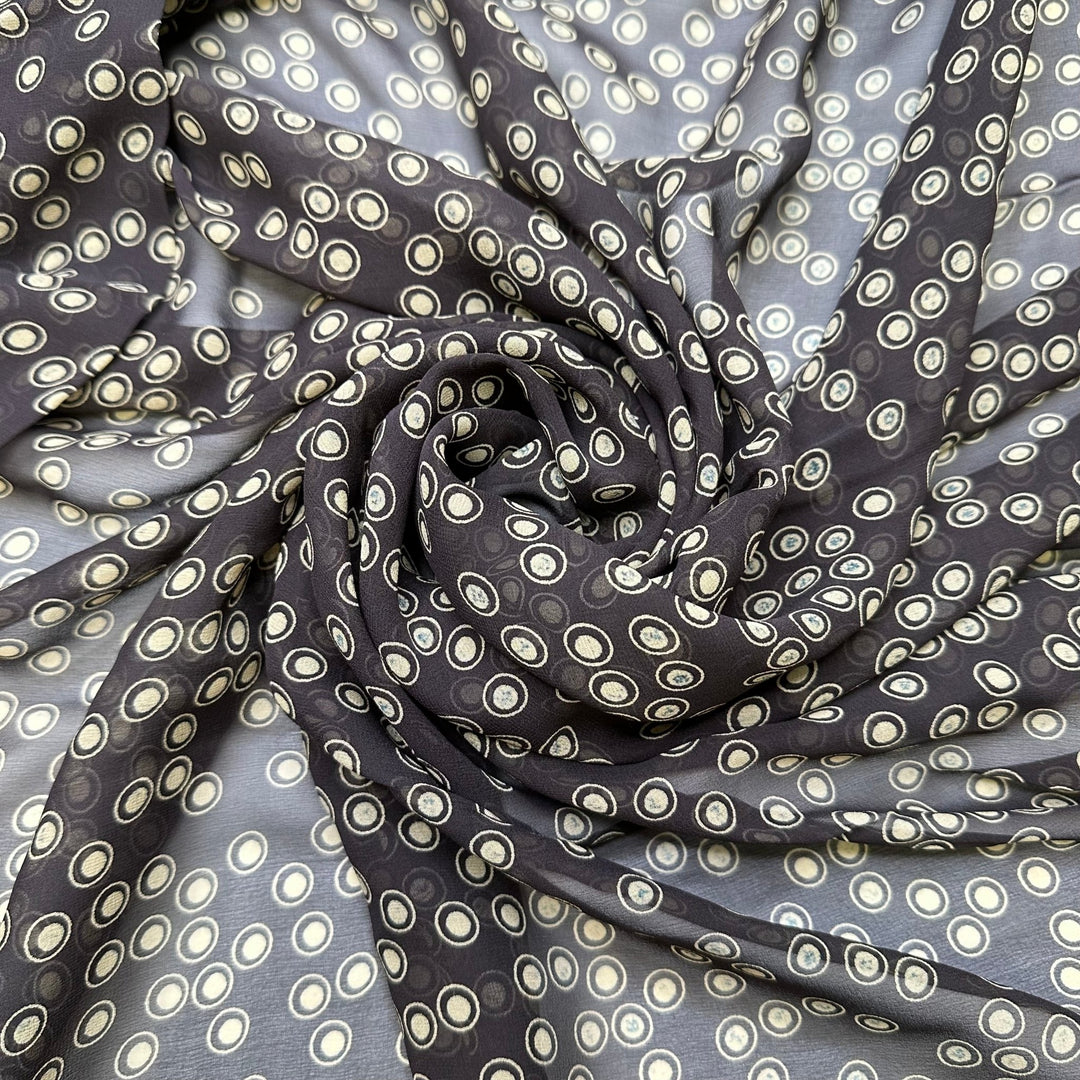 In The Eye Of The Beholder - Chiffon Silk Woven - Black/Cream Polka Dots - 2.9M Bundle - True Deadstock fabric Fabric by private - Sustainable Textile | FABCYCLE