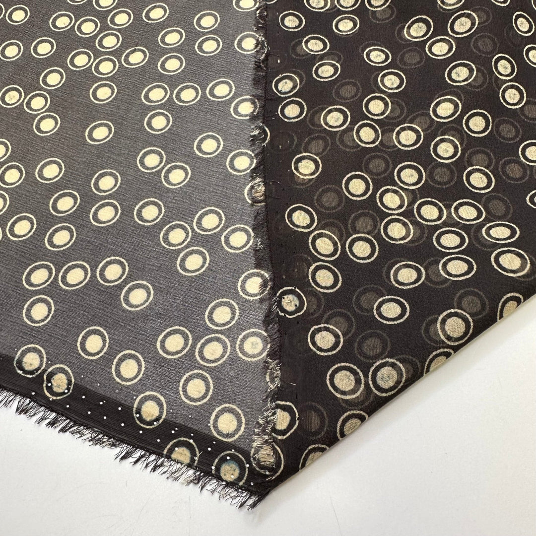 In The Eye Of The Beholder - Chiffon Silk Woven - Black/Cream Polka Dots - 2.9M Bundle - True Deadstock fabric Fabric by private - Sustainable Textile | FABCYCLE