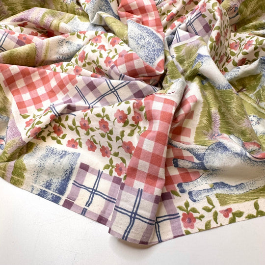 In The Meadow - Cotton Woven - Multi Plaid Lambs - 0.95M Bundle - True Deadstock fabric Fabric by private - Sustainable Textile | FABCYCLE