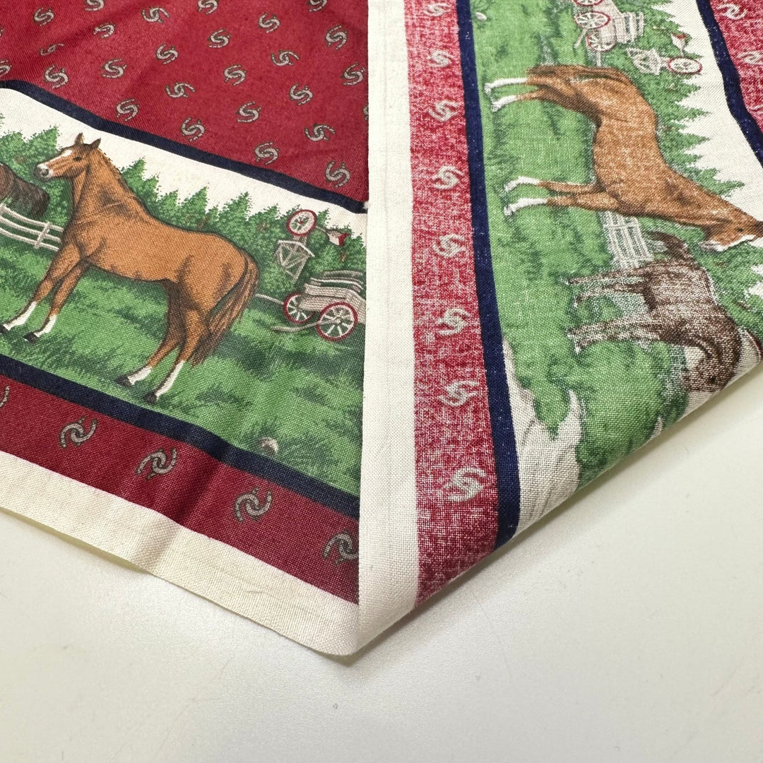 In The Paddock - Cotton Woven - Navy/Red Horse Motif Pillow Pattern - 0.9M Bundle - True Deadstock fabric Fabric by private - Sustainable Textile | FABCYCLE