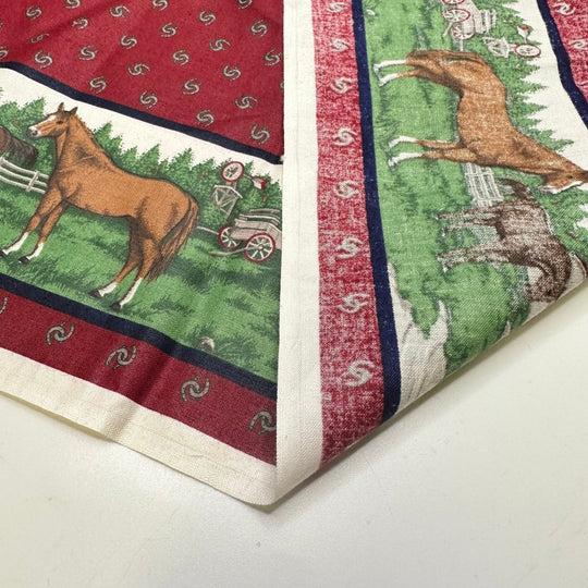 In The Paddock - Cotton Woven - Navy/Red Horse Motif Pillow Pattern - 0.9M Bundle - True Deadstock fabric Fabric by private - Sustainable Textile | FABCYCLE
