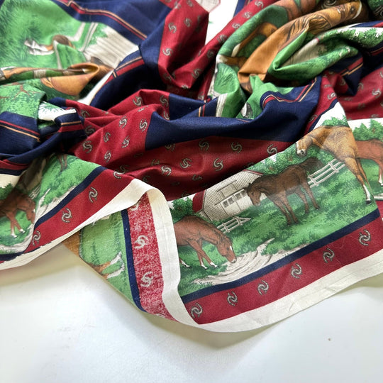 In The Paddock - Cotton Woven - Navy/Red Horse Motif Pillow Pattern - 0.9M Bundle - True Deadstock fabric Fabric by private - Sustainable Textile | FABCYCLE