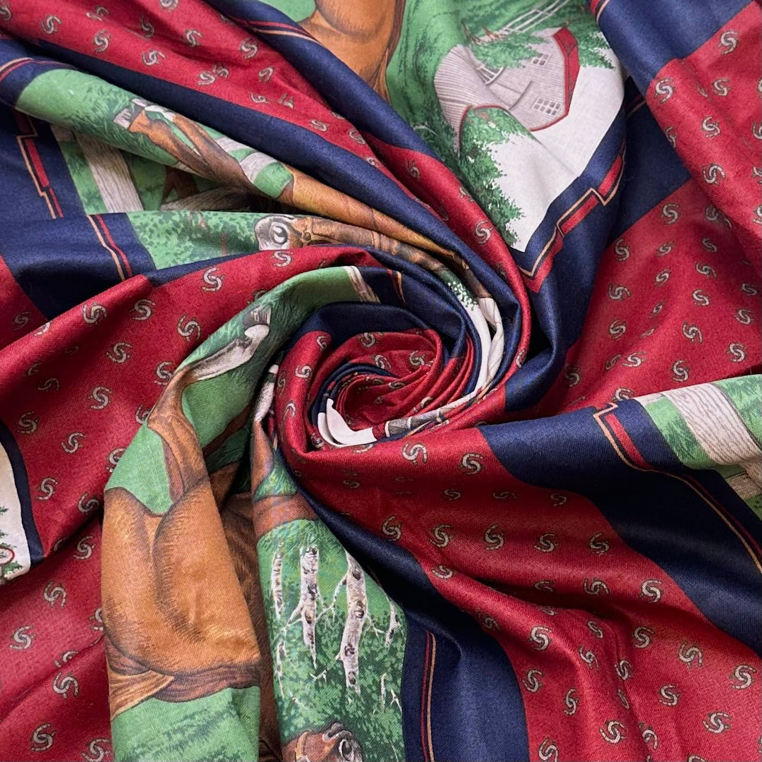 In The Paddock - Cotton Woven - Navy/Red Horse Motif Pillow Pattern - 0.9M Bundle - True Deadstock fabric Fabric by private - Sustainable Textile | FABCYCLE