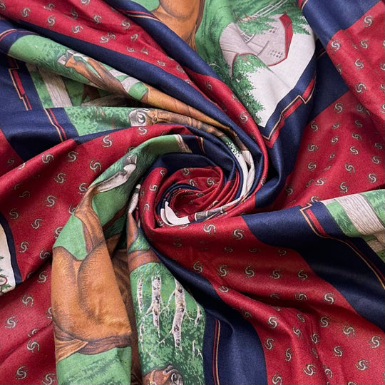 In The Paddock - Cotton Woven - Navy/Red Horse Motif Pillow Pattern - 0.9M Bundle - True Deadstock fabric Fabric by private - Sustainable Textile | FABCYCLE