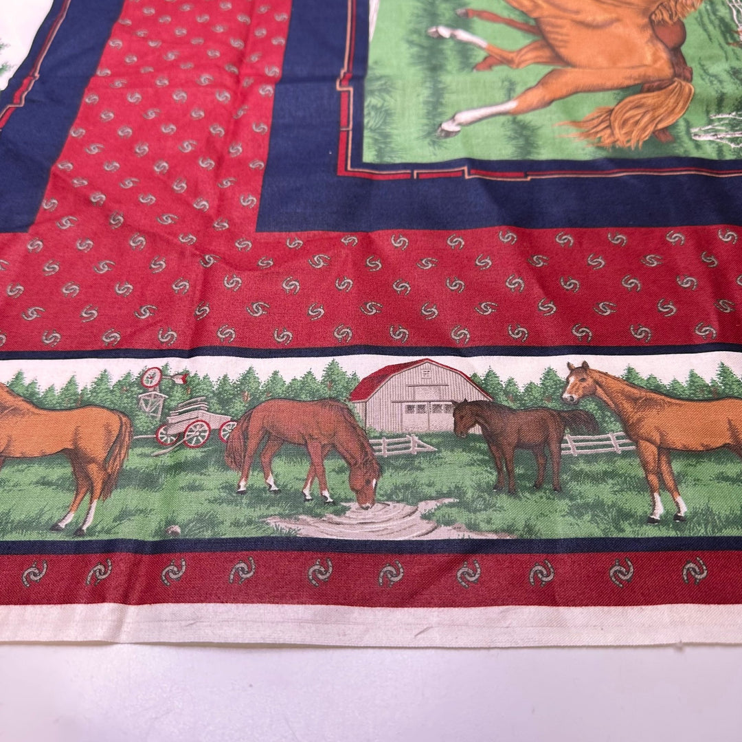 In The Paddock - Cotton Woven - Navy/Red Horse Motif Pillow Pattern - 0.9M Bundle - True Deadstock fabric Fabric by private - Sustainable Textile | FABCYCLE