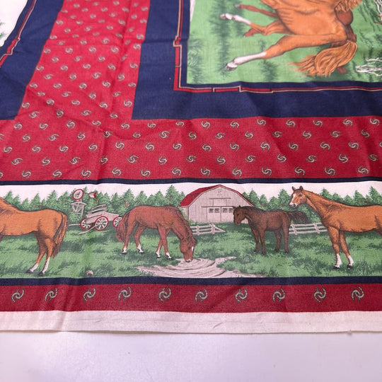 In The Paddock - Cotton Woven - Navy/Red Horse Motif Pillow Pattern - 0.9M Bundle - True Deadstock fabric Fabric by private - Sustainable Textile | FABCYCLE