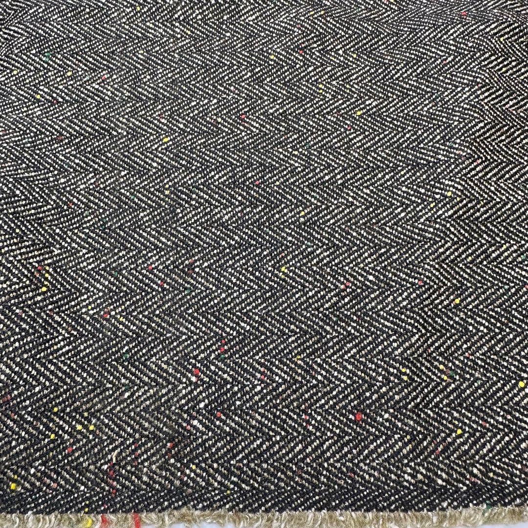 Indubitably Basil - Colour Thread Slub Herringbone Wool Blend Woven - Dark Brown/Beige - 2.2M Bundle - True Deadstock fabric Fabric by private - Sustainable Textile | FABCYCLE