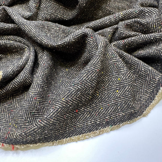 Indubitably Basil - Colour Thread Slub Herringbone Wool Blend Woven - Dark Brown/Beige - 2.2M Bundle - True Deadstock fabric Fabric by private - Sustainable Textile | FABCYCLE
