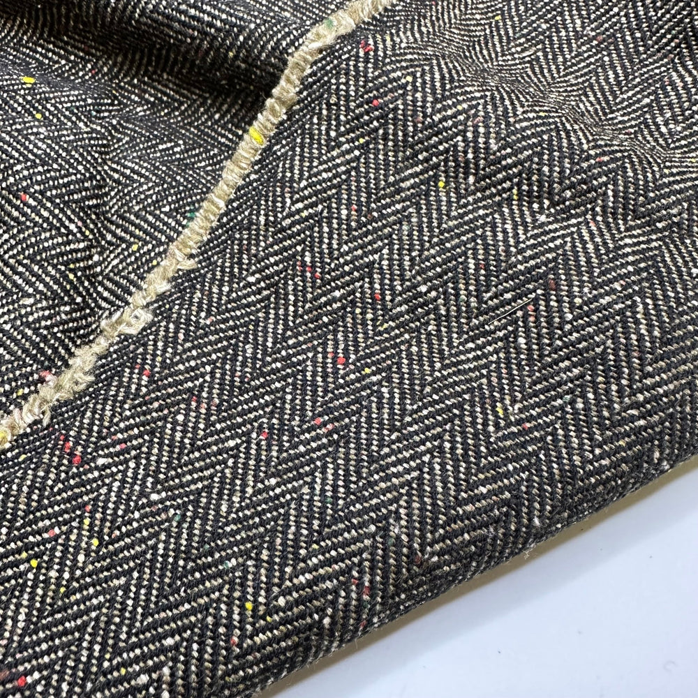 Indubitably Basil - Colour Thread Slub Herringbone Wool Blend Woven - Dark Brown/Beige - 2.2M Bundle - True Deadstock fabric Fabric by private - Sustainable Textile | FABCYCLE