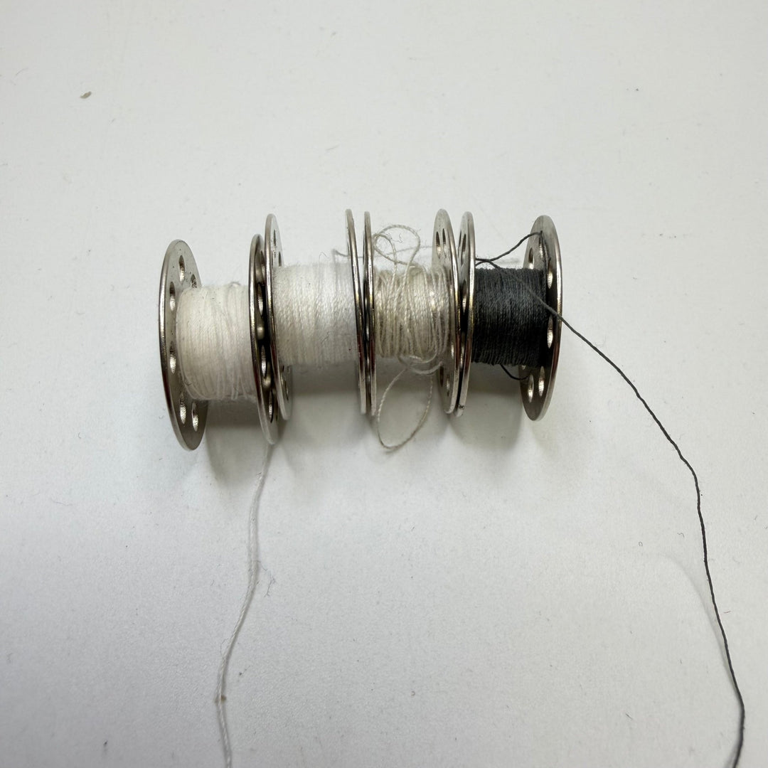Industrial Metal Bobbins With Thread Notions - Silver Multi - 4 Pack - True Deadstock supplies Fabric by private - Sustainable Textile | FABCYCLE