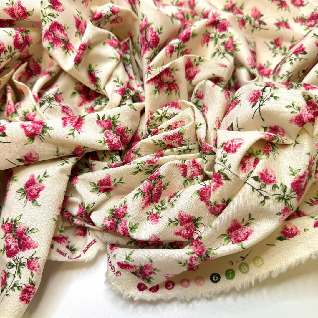 Inheriting A Mid Century House - Vintage Cotton Woven - Cream/Pink Floral - 1.95M Bundle - True Deadstock fabric Fabric by private - Sustainable Textile | FABCYCLE