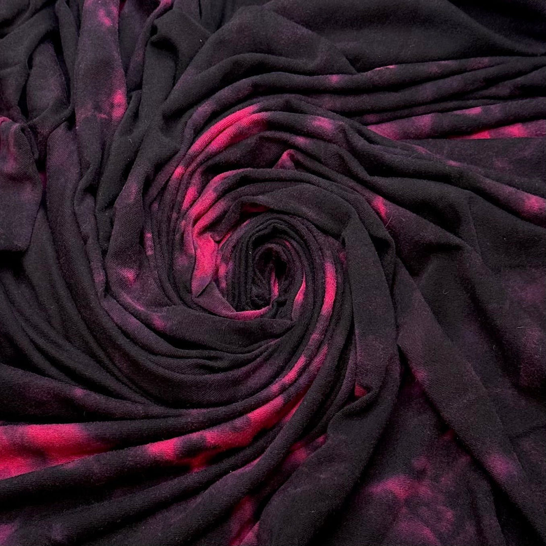 Inspired By The Earth - Jersey Cotton/Bamboo Knit - Black/Pink Abstract - 2M Bundle - True Deadstock fabric Fabric by private - Sustainable Textile | FABCYCLE