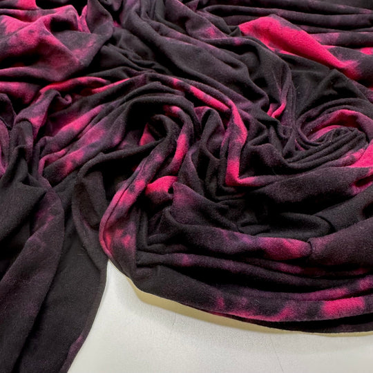 Inspired By The Earth - Jersey Cotton/Bamboo Knit - Black/Pink Abstract - 2M Bundle - True Deadstock fabric Fabric by private - Sustainable Textile | FABCYCLE