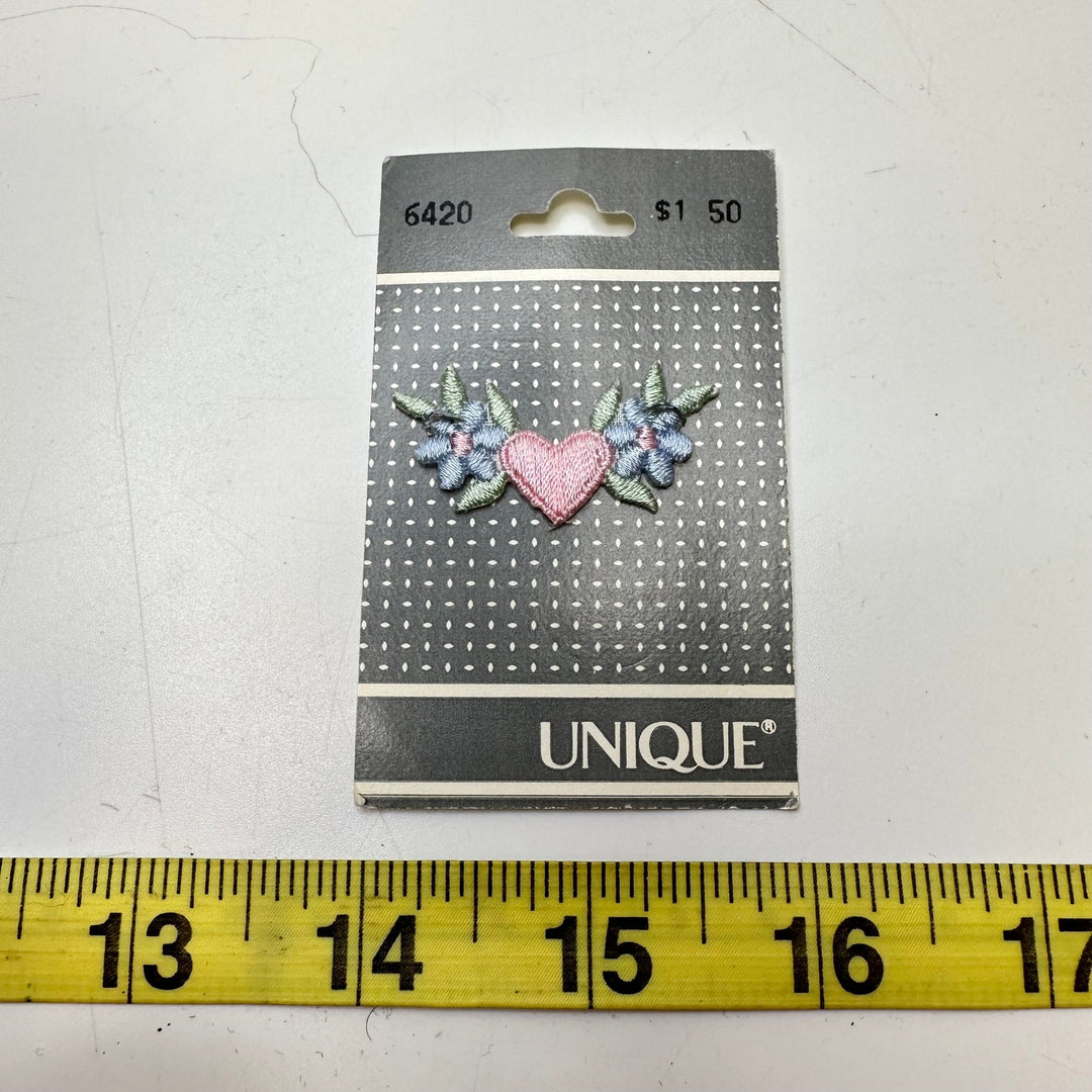 Iron On Heart And Flowers Applique - Pink Multi - Individual - True Deadstock supplies Fabric by private - Sustainable Textile | FABCYCLE