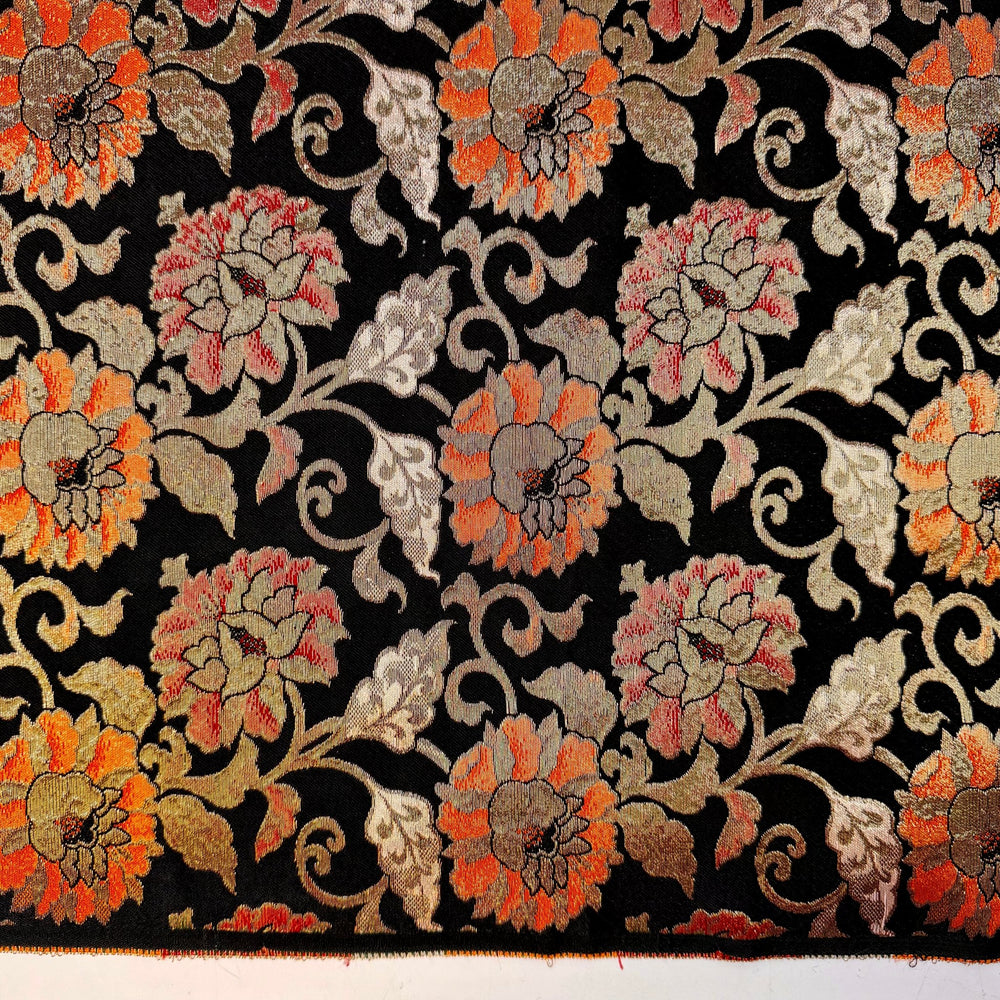 Its All Stardust - Vintage Obi Jacquard Silk/Metallic Woven - Black Orange Gold Floral - 3.95M Bundle - True Deadstock fabric Fabric by private - Sustainable Textile | FABCYCLE