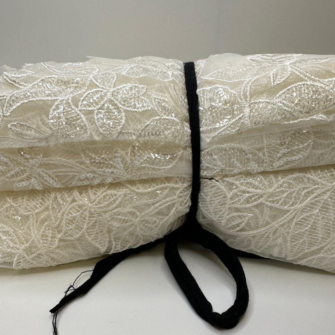 Ivy Lace Pack - Embroidered Tulle Polyester Blend Knit - Off White Floral - 1.5M 3 Pack - True Deadstock fabric Fabric by private - Sustainable Textile | FABCYCLE