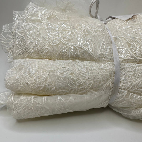 Ivy Lace Pack - Embroidered Tulle Polyester Blend Knit - Off White Floral - 1.5M 3 Pack - True Deadstock fabric Fabric by private - Sustainable Textile | FABCYCLE