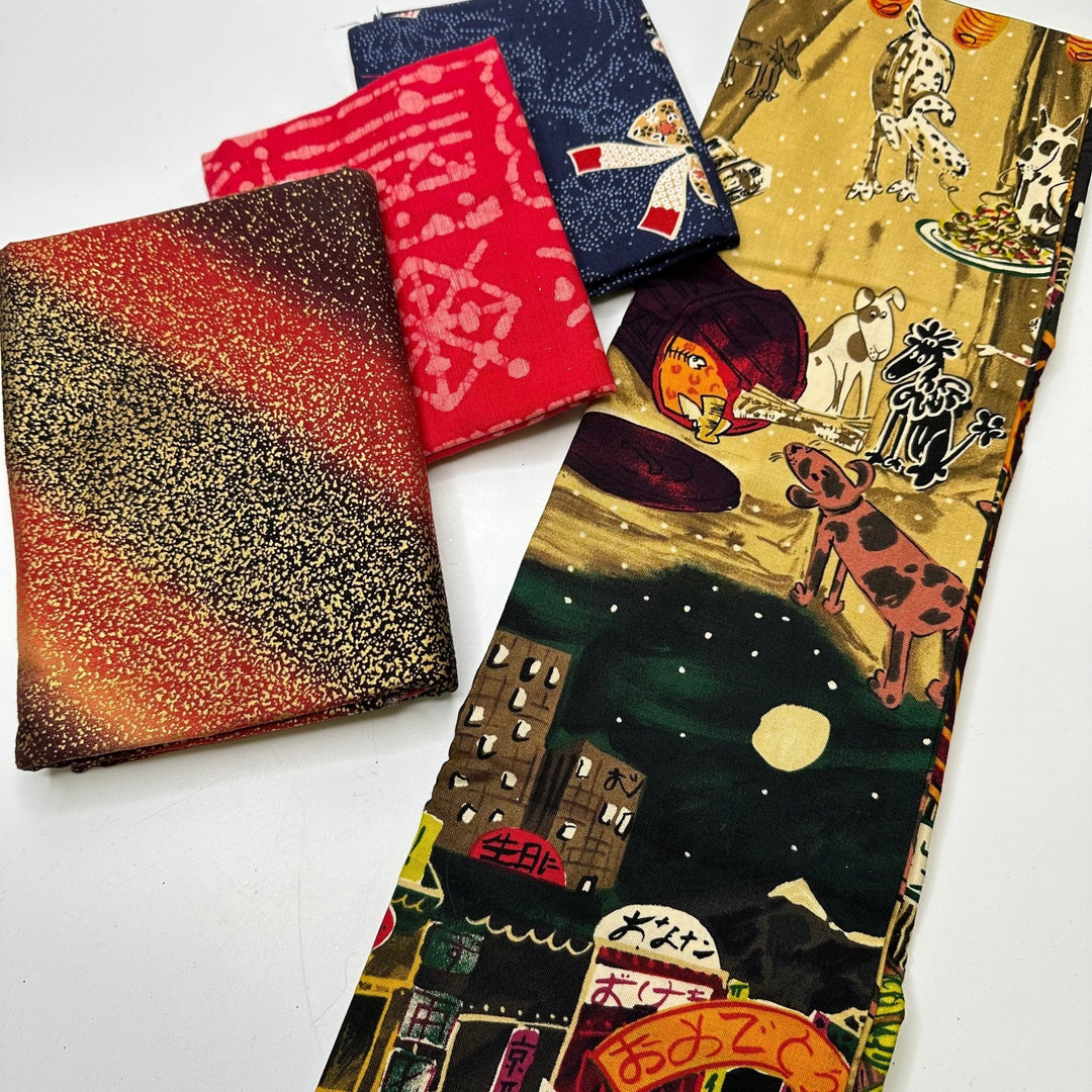 Japan Street Dog Quilt Pack - Cotton Woven - Multi Abstract - 4 piece pack - True Deadstock fabric Fabric by private - Sustainable Textile | FABCYCLE
