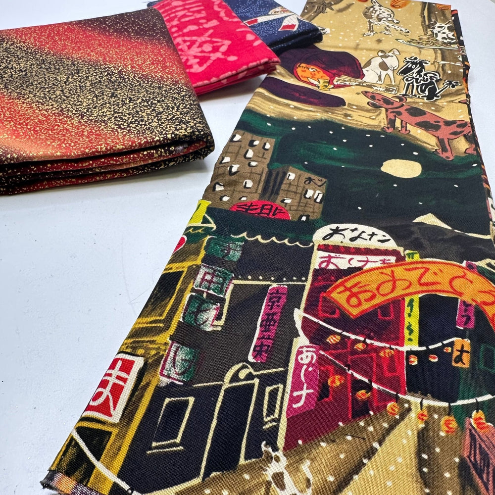 Japan Street Dog Quilt Pack - Cotton Woven - Multi Abstract - 4 piece pack - True Deadstock fabric Fabric by private - Sustainable Textile | FABCYCLE