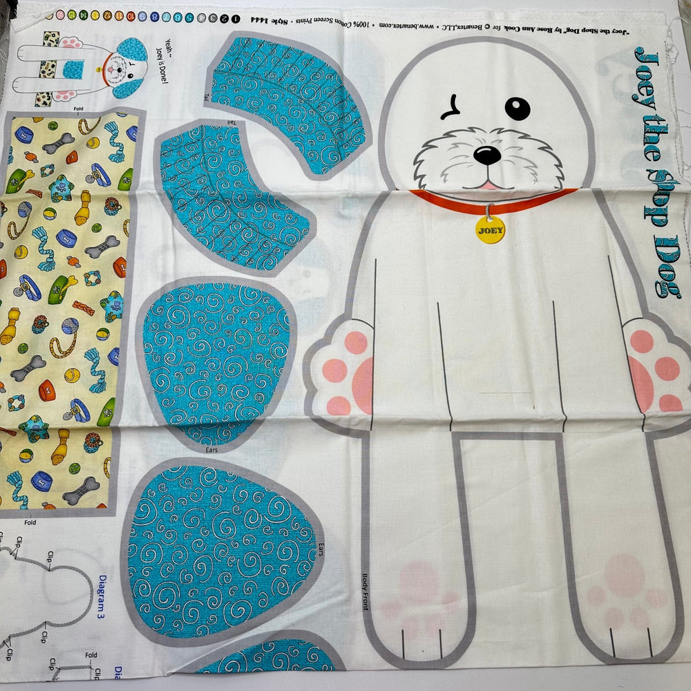Joey The Shop Dog - Pattern On Fabric Cotton Woven - Cream Multi Dog Stuffy Pattern - 0.55M Bundle - True Deadstock fabric Fabric by private - Sustainable Textile | FABCYCLE
