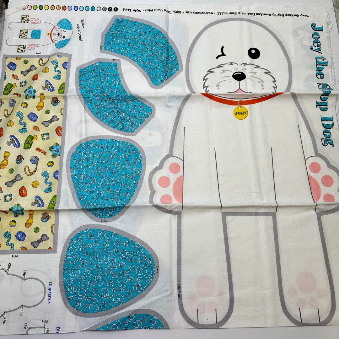 Joey The Shop Dog - Pattern On Fabric Cotton Woven - Cream Multi Dog Stuffy Pattern - 0.55M Bundle - True Deadstock fabric Fabric by private - Sustainable Textile | FABCYCLE