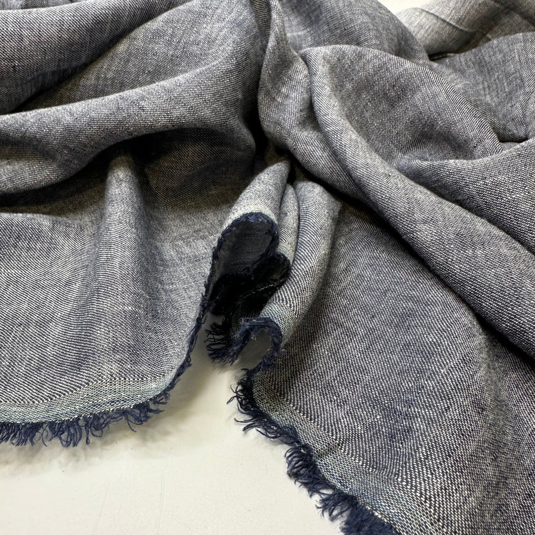 Joy For Me - Poplin Linen/Hemp Woven - Navy/White - Bundles - True Deadstock fabric Fabric by private - Sustainable Textile | FABCYCLE