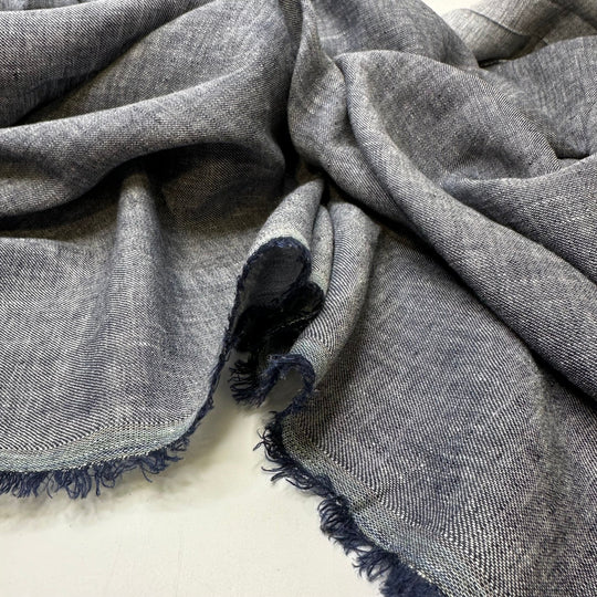 Joy For Me - Poplin Linen/Hemp Woven - Navy/White - Bundles - True Deadstock fabric Fabric by private - Sustainable Textile | FABCYCLE