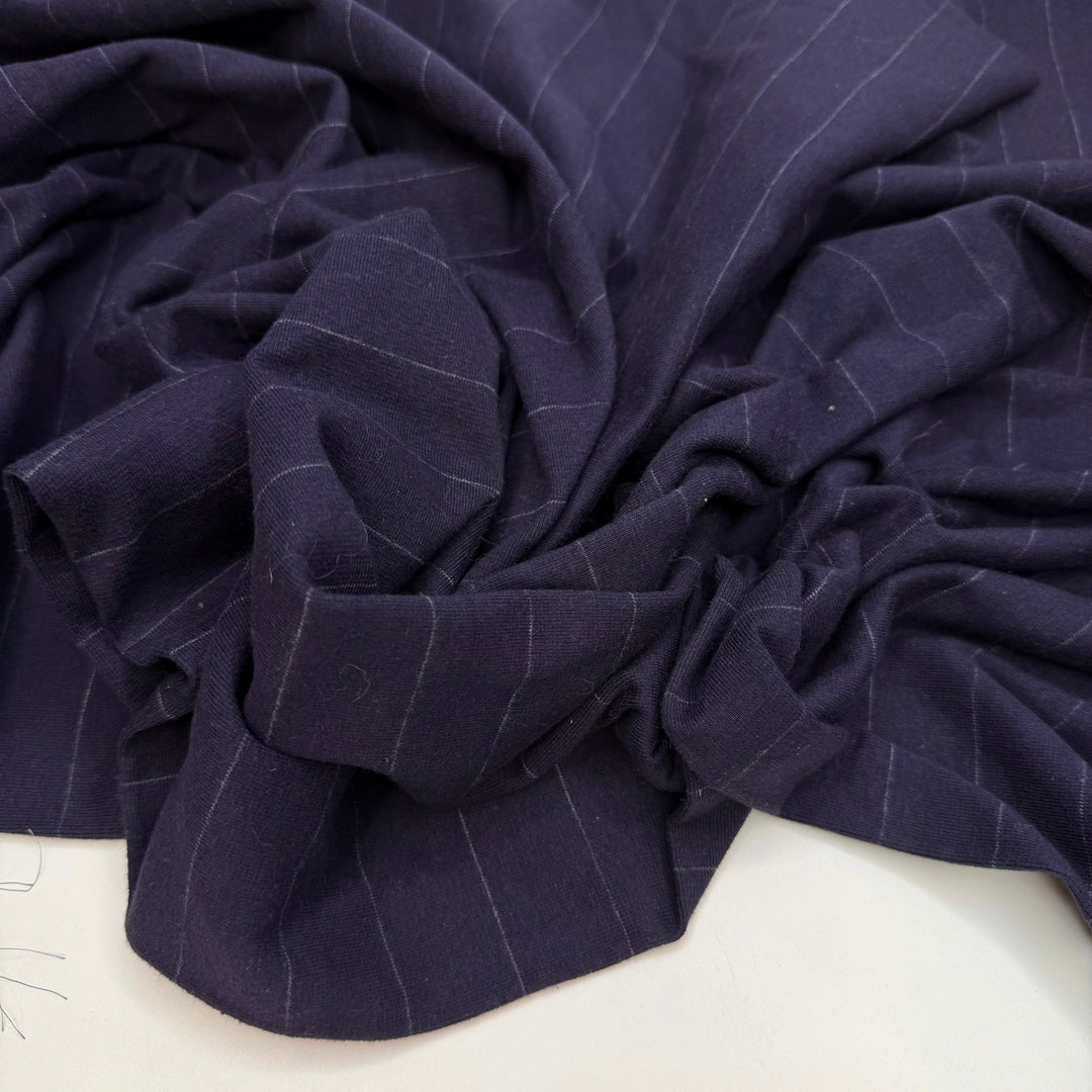 Jumping In The Lake - Tubular Rib Knit Cotton/Spandex Knit - Grey/Navy Pinstripe - 1.25M Bundle - True Deadstock fabric Fabric by private - Sustainable Textile | FABCYCLE