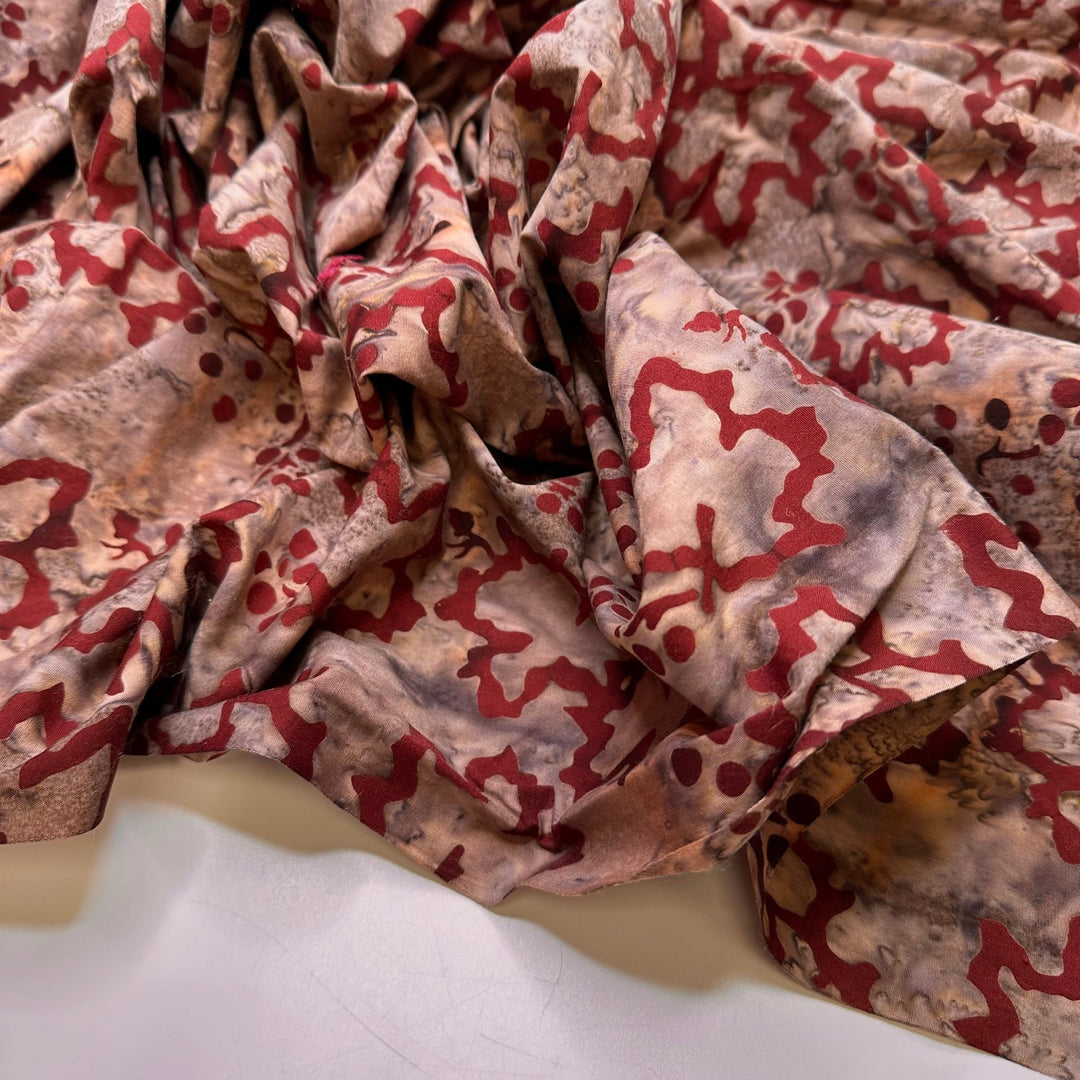 Jumping Into A Pile Of Leaves - Batik Cotton Woven - Burgundy/Brown Floral - 1.6M Bundle - True Deadstock fabric Fabric by private - Sustainable Textile | FABCYCLE