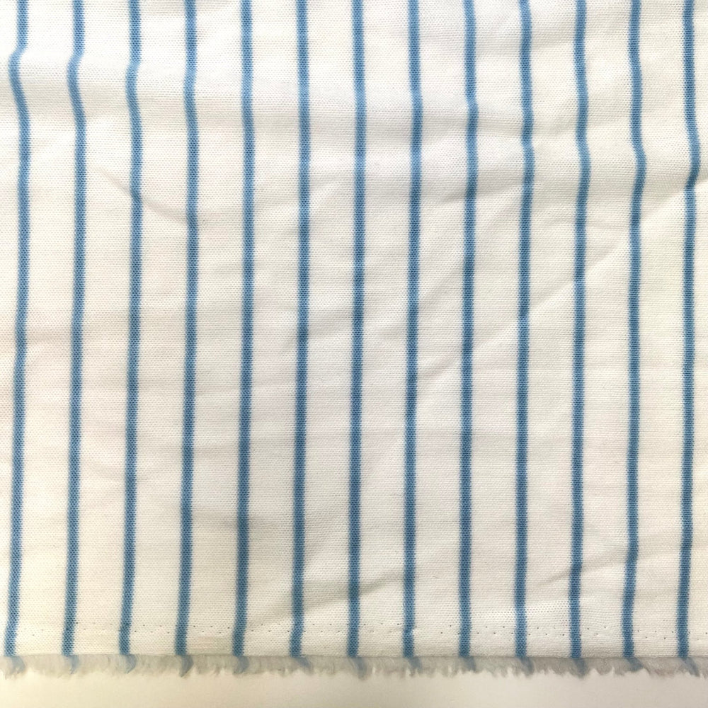 Just A Dash Of Blue - Polyester Blend Knit - Light White/Blue Pinstripe - 0.7M Bundle - True Deadstock fabric Fabric by private - Sustainable Textile | FABCYCLE