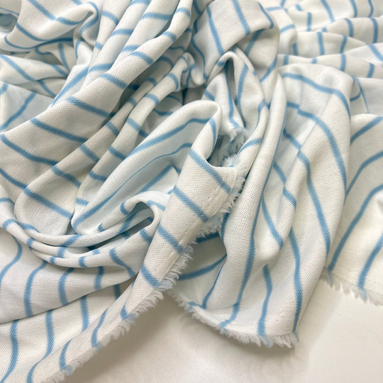 Just A Dash Of Blue - Polyester Blend Knit - Light White/Blue Pinstripe - 0.7M Bundle - True Deadstock fabric Fabric by private - Sustainable Textile | FABCYCLE