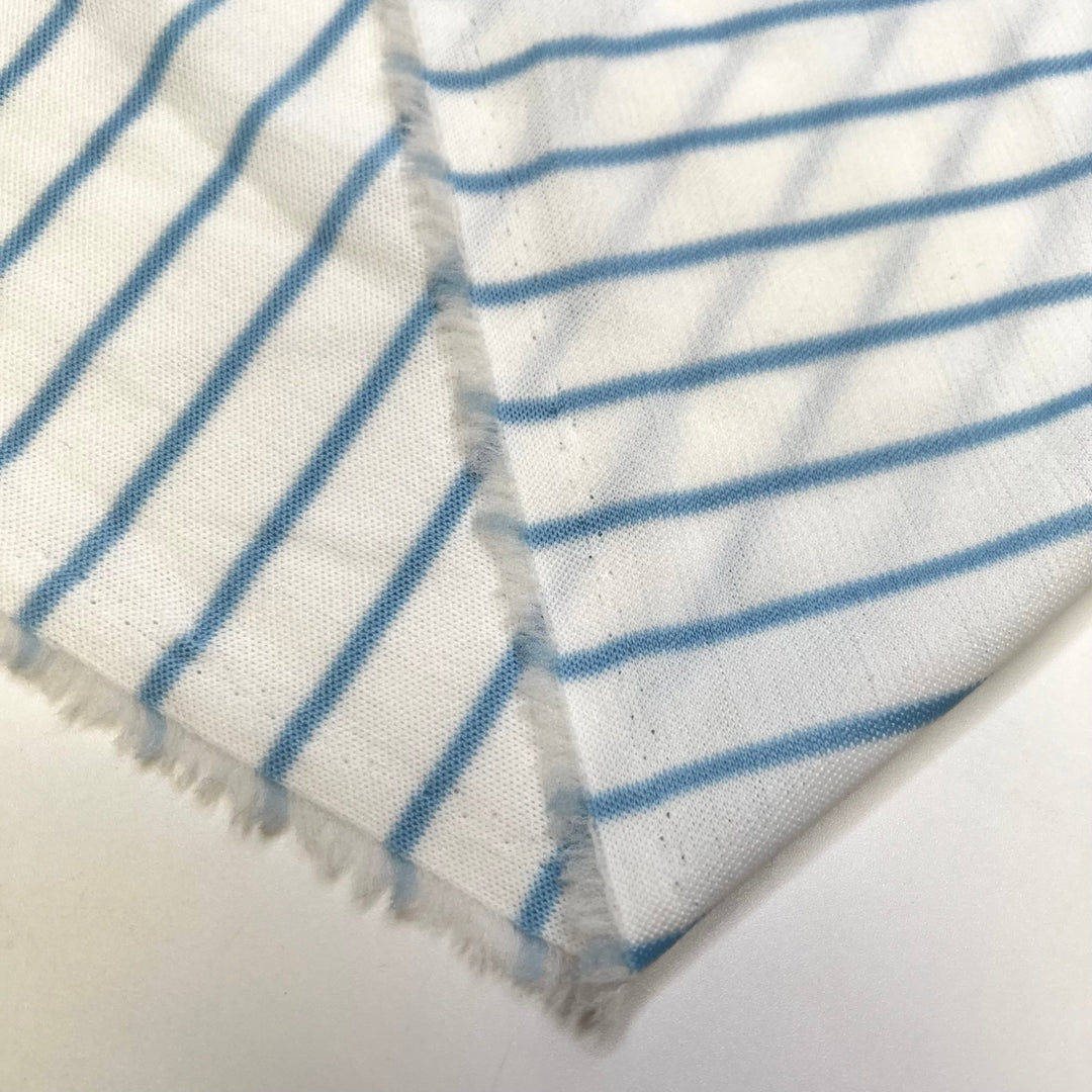Just A Dash Of Blue - Polyester Blend Knit - Light White/Blue Pinstripe - 0.7M Bundle - True Deadstock fabric Fabric by private - Sustainable Textile | FABCYCLE