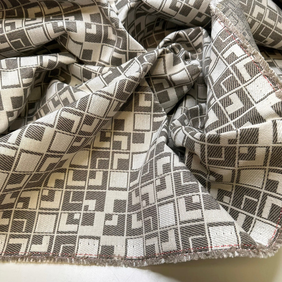 Just A Few Shades Of Grey - Polyester Blend Woven - Light Grey/White Geometric - Bundles - True Deadstock fabric Fabric by private - Sustainable Textile | FABCYCLE