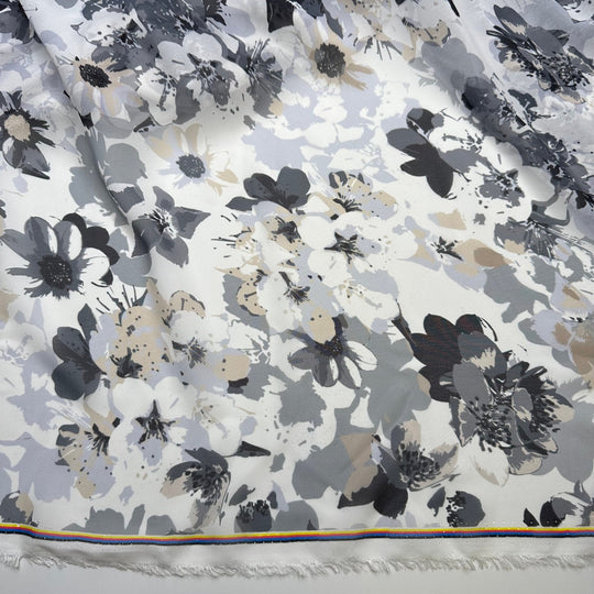 Just Like Mom Used To Make - Chiffon Polyester Blend Woven - Grey Multi Floral - Bundles - True Deadstock fabric Fabric by private - Sustainable Textile | FABCYCLE