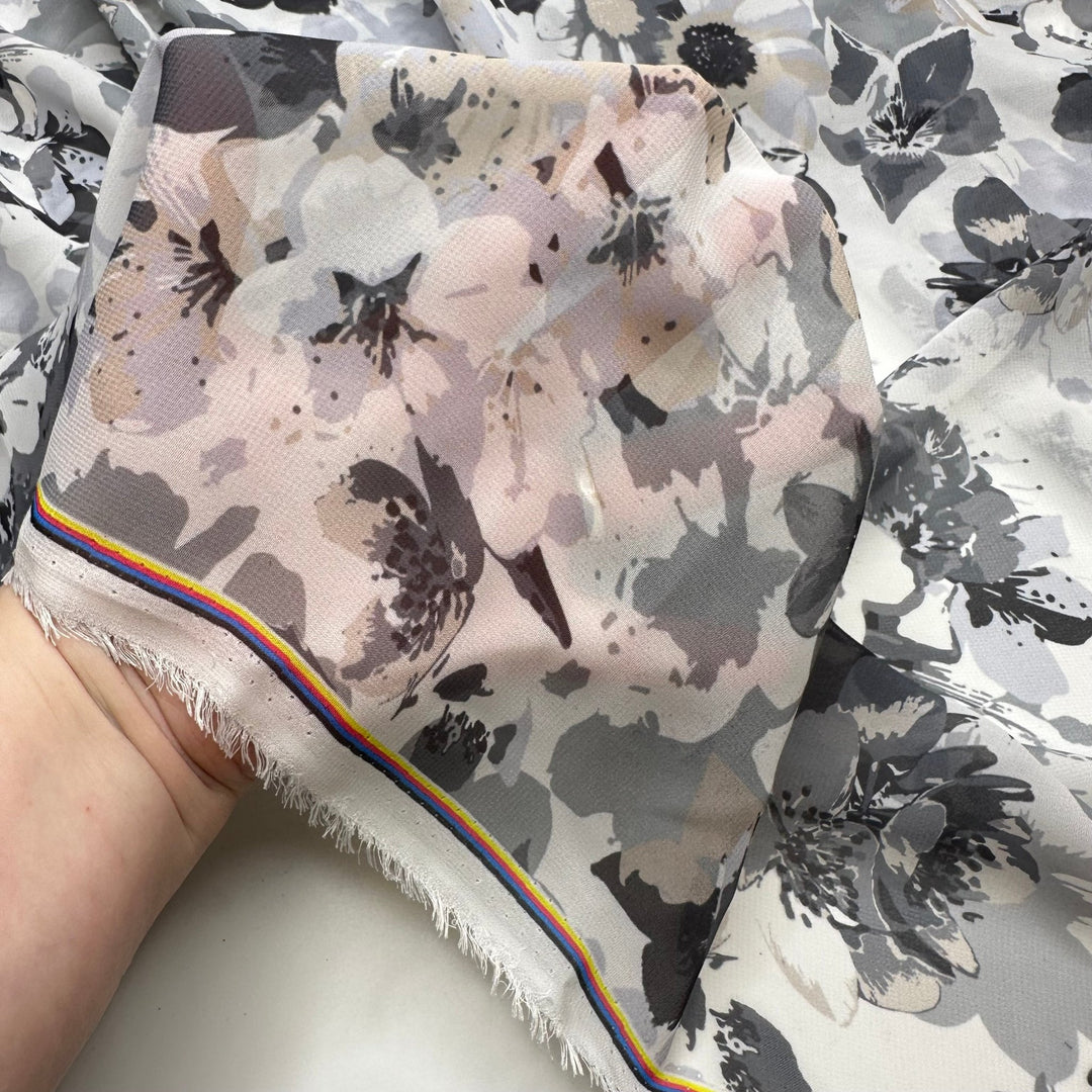 Just Like Mom Used To Make - Chiffon Polyester Blend Woven - Grey Multi Floral - Bundles - True Deadstock fabric Fabric by private - Sustainable Textile | FABCYCLE
