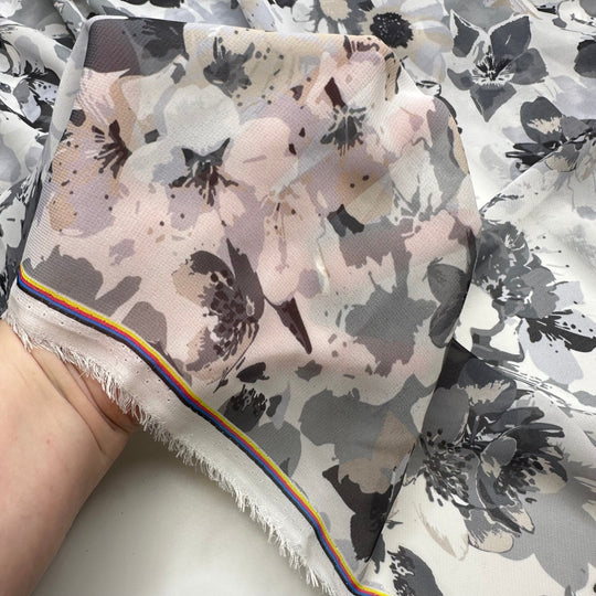 Just Like Mom Used To Make - Chiffon Polyester Blend Woven - Grey Multi Floral - Bundles - True Deadstock fabric Fabric by private - Sustainable Textile | FABCYCLE