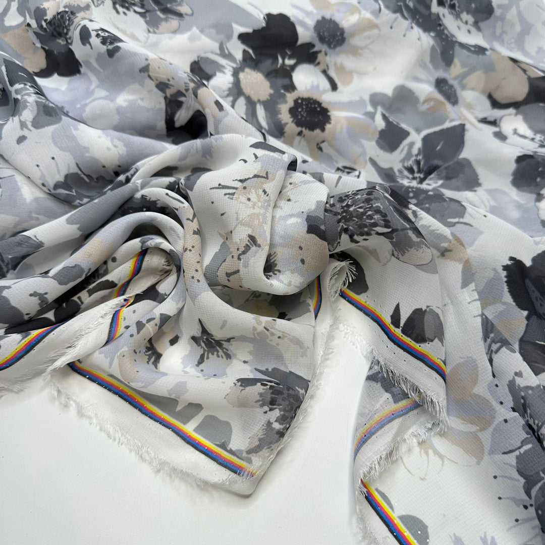 Just Like Mom Used To Make - Chiffon Polyester Blend Woven - Grey Multi Floral - Bundles - True Deadstock fabric Fabric by private - Sustainable Textile | FABCYCLE
