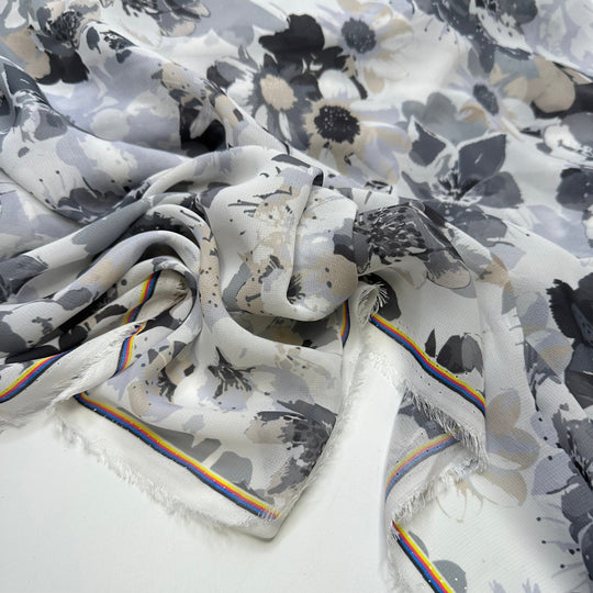 Just Like Mom Used To Make - Chiffon Polyester Blend Woven - Grey Multi Floral - Bundles - True Deadstock fabric Fabric by private - Sustainable Textile | FABCYCLE