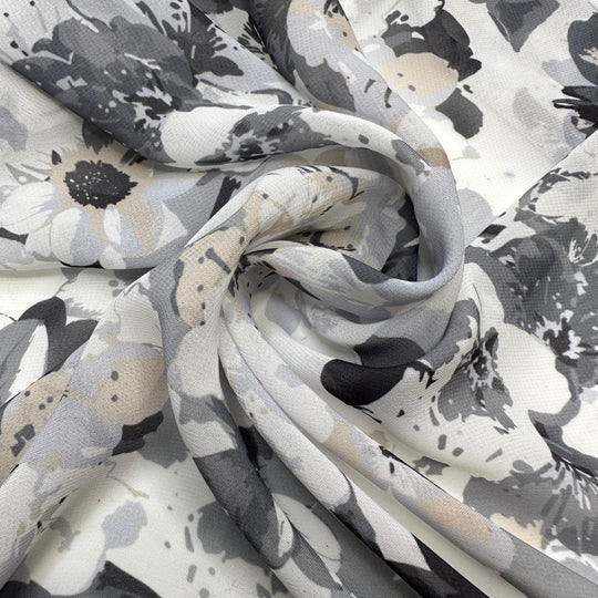 Just Like Mom Used To Make - Chiffon Polyester Blend Woven - Grey Multi Floral - Bundles - True Deadstock fabric Fabric by private - Sustainable Textile | FABCYCLE