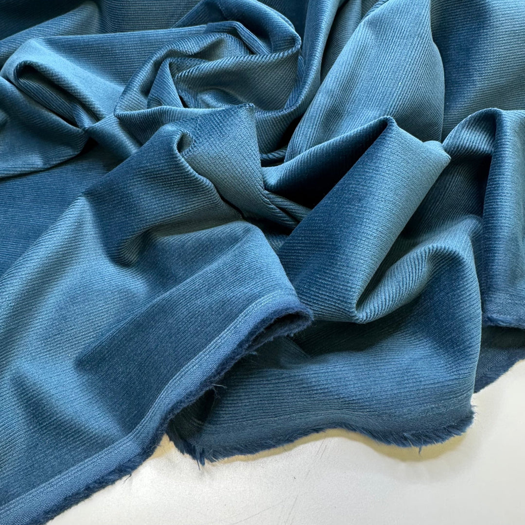 Just To Look At It - Corduroy Cotton Woven - Dark Teal Blue - 1M Bundle - True Deadstock fabric Fabric by private - Sustainable Textile | FABCYCLE