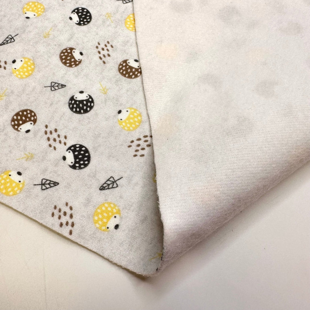 Keeping Critters Out Of The Food - Jersey Fleece Polyester Blend Knit - Light Grey Multi Hedgehogs - 2.1M Bundle - True Deadstock fabric Fabric by private - Sustainable Textile | FABCYCLE